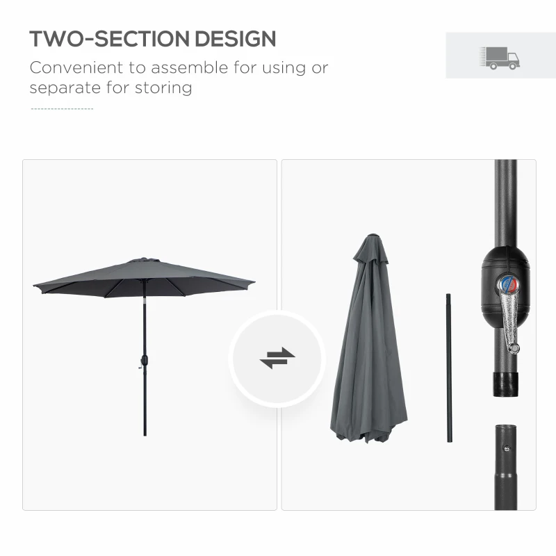 Outsunny 3m Parasol Patio Umbrella, Outdoor Sun Shade with Tilt and Crank Handle for Balcony, Bench, Garden, Dark Grey