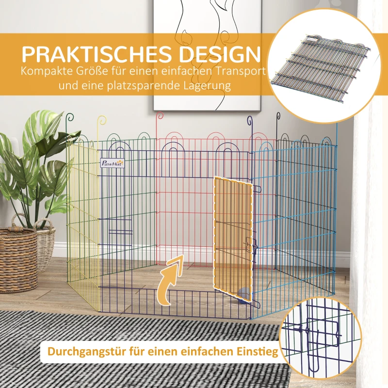 PawHut Wielofunkcyjny Wybieg dla Szczeniąt, Modularny Design, Zamknięcie, Metal, Ø120x60H cm, Kolorowy