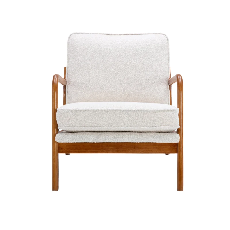 Fauteuil de Relaxation Style Moderne, Structure en Bois, Pour Salon et Chambre à Coucher, Beige