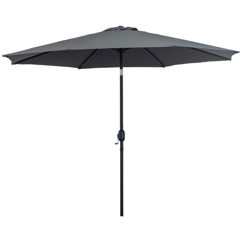 Outsunny 3m Parasol Patio Umbrella, Outdoor Sun Shade with Tilt and Crank Handle for Balcony, Bench, Garden, Dark Grey
