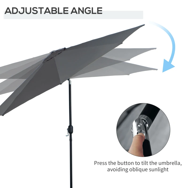 Outsunny 3m Parasol Patio Umbrella, Outdoor Sun Shade with Tilt and Crank Handle for Balcony, Bench, Garden, Dark Grey
