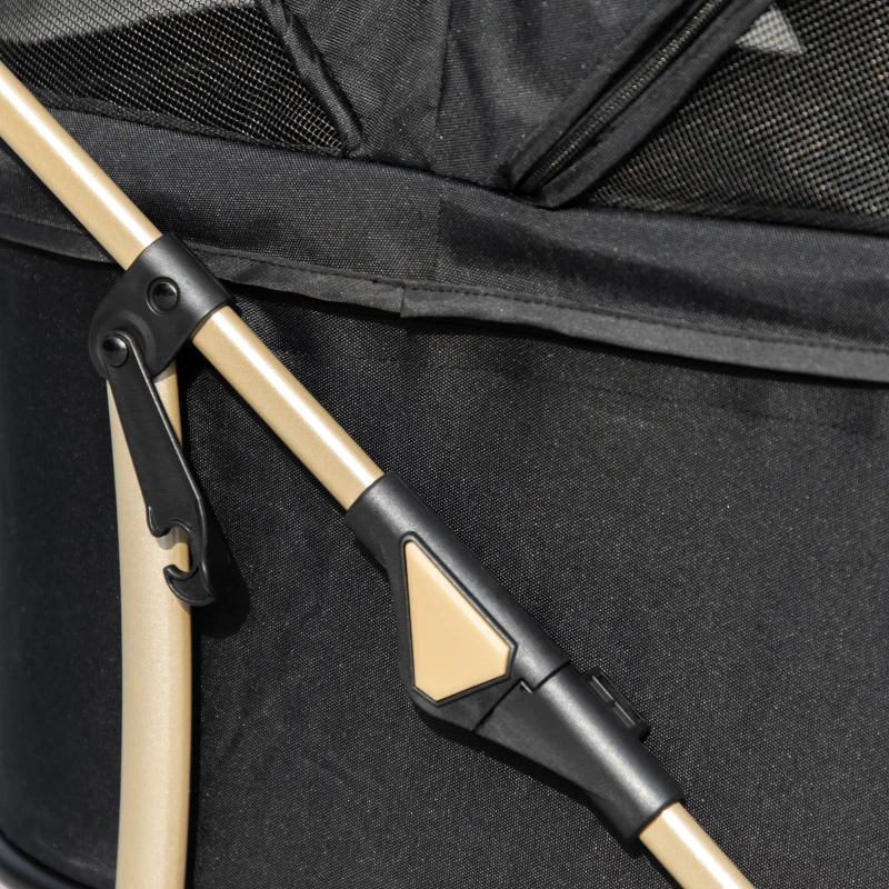 PawHut Carrinho para Animais de Estimação 3 em 1 Dobrável com Bolsa de Transporte Cesta de Armazenamento e Travão 82x49,5x98cm Preto