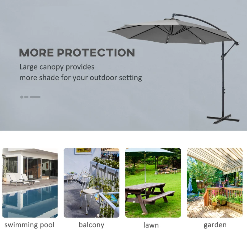 Outsunny 3m Cantilever Umbrella Parasol Hanging Banana Steel Dark Green Patio