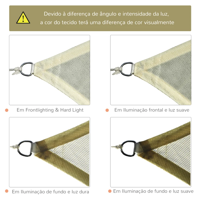 Outsunny Vela de Sombra Retangular 3x4 m Toldo Vela de HDPE com Proteção UV Aneis em Forma de D e Cordas para Jardim Pátio Piscina Areia