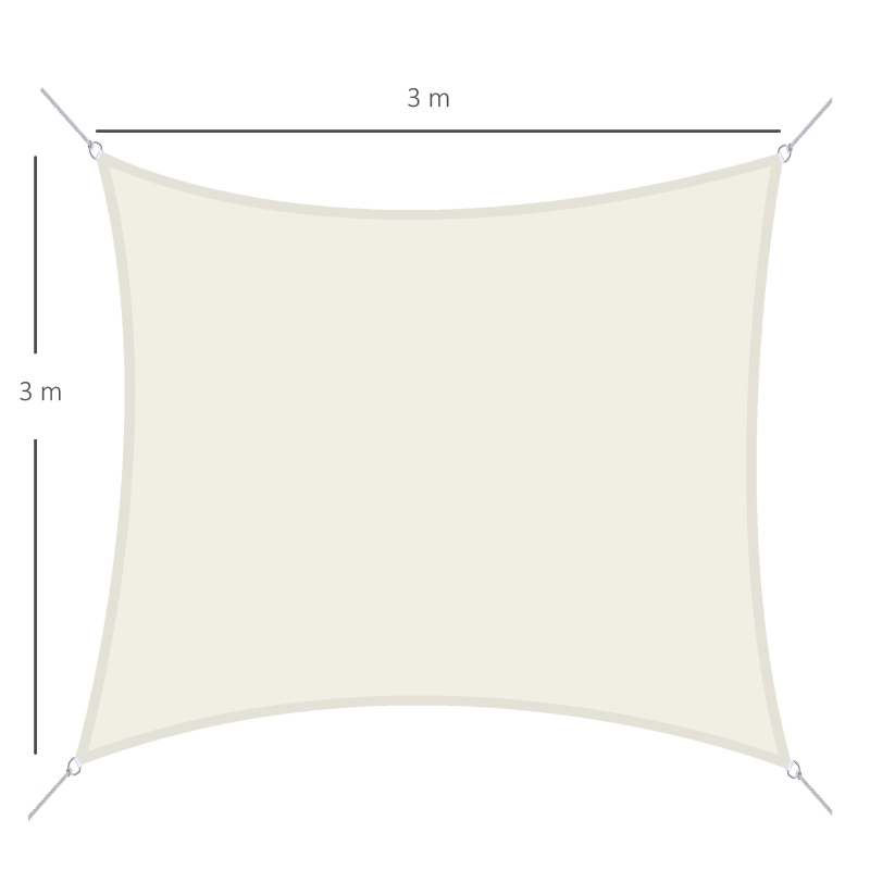 Outsunny Vela de Sombra Quadrado 3x3 m Toldo Vela de Poliéster com Proteção UV Aneis em Forma de D e Cordas para Jardim Pátio Piscina Creme