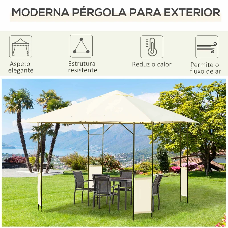 Outsunny Pérgola de Jardim 3x3x2,6m Pérgola de Exterior com Estrutura de Aço e Toldo com Proteção UV 300x300x260 cm Creme