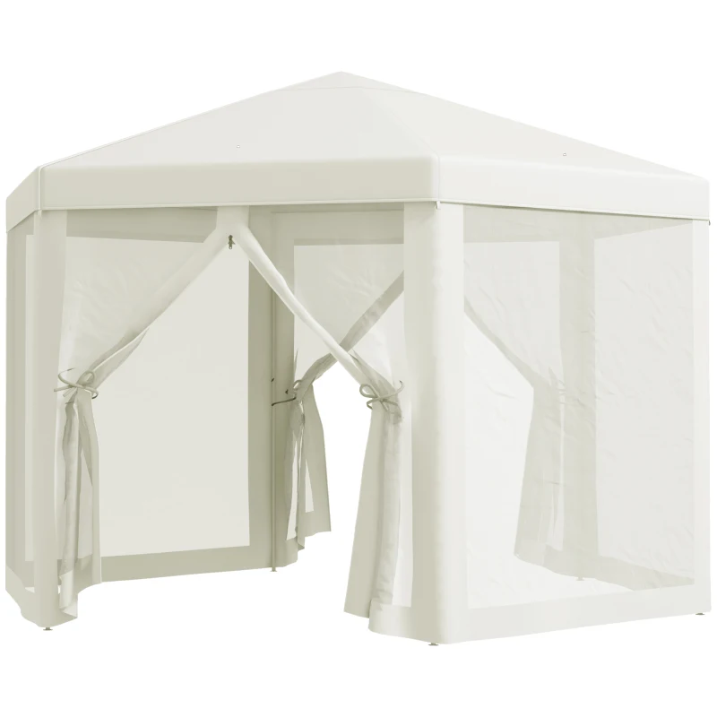 Outsunny Tonnelle barnum tente de réception hexagonale 10 m² style cosy métal polyester imperméabilisé surface env. 10 m² crème