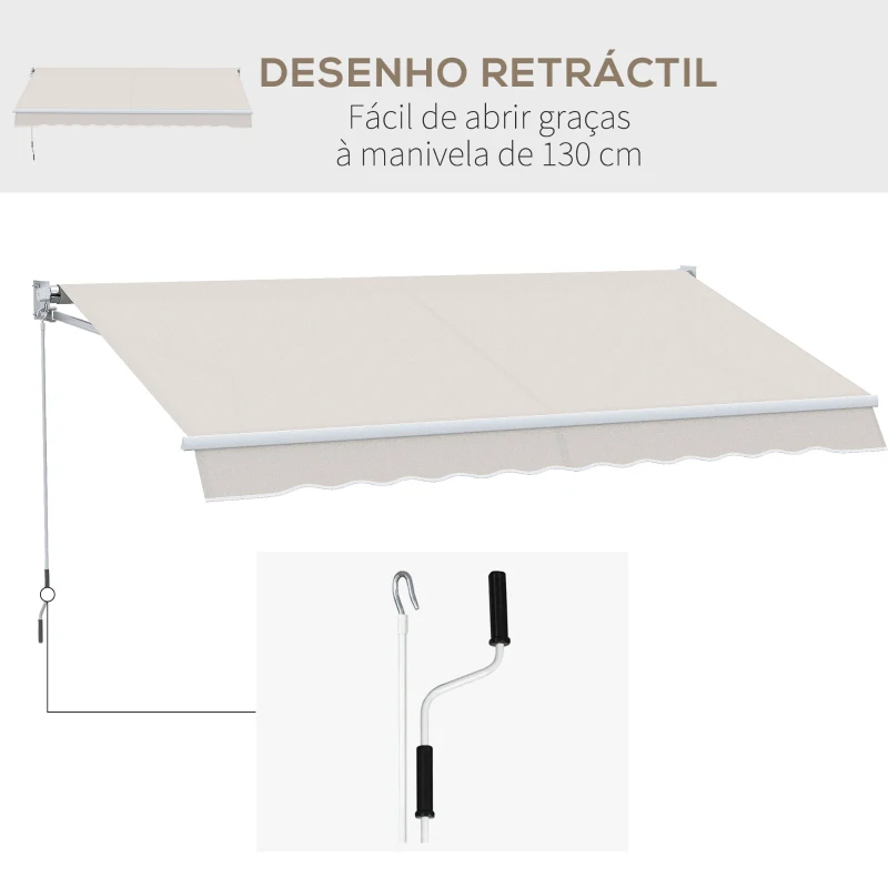 Outsunny Toldo Manual Retrátil com Manivela 200x250 cm Toldo de Parede com Proteção Solar UV50+ e Estrutura de Alumínio Creme