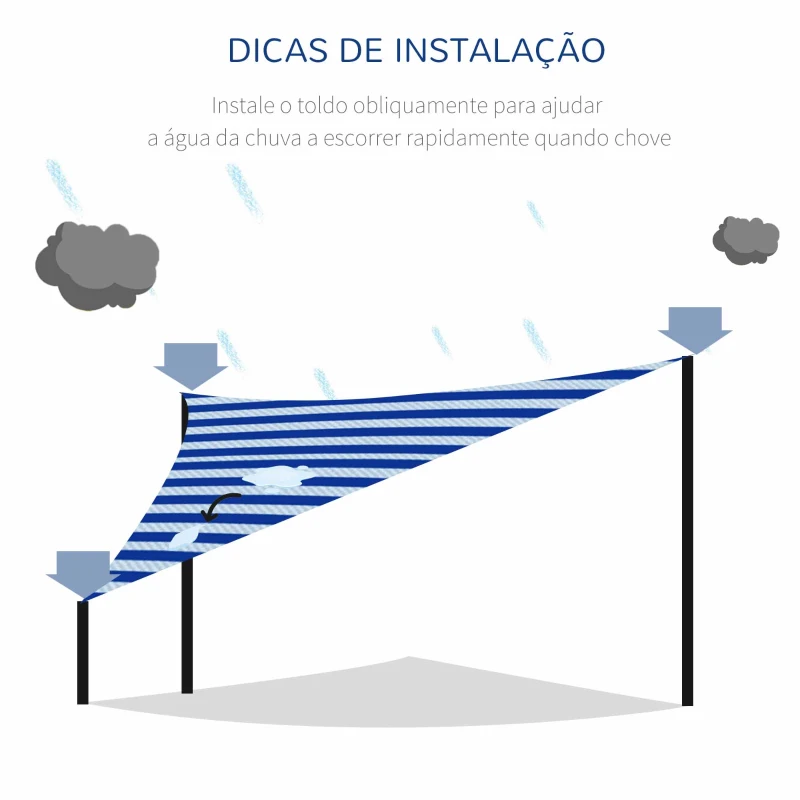 Outsunny Vela de Sombra Triangular de HDPE Proteção UV Aneis em Forma de D e Cordas para Jardim Pátio Piscina 5x5x5 m Azul e Branco