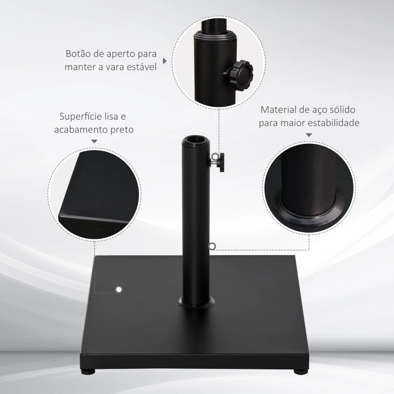 Outsunny Base para Chapéu de Sol Universal Suporte para Chapéu de Sol para Jardim Terraço 45x45x39cm Preto