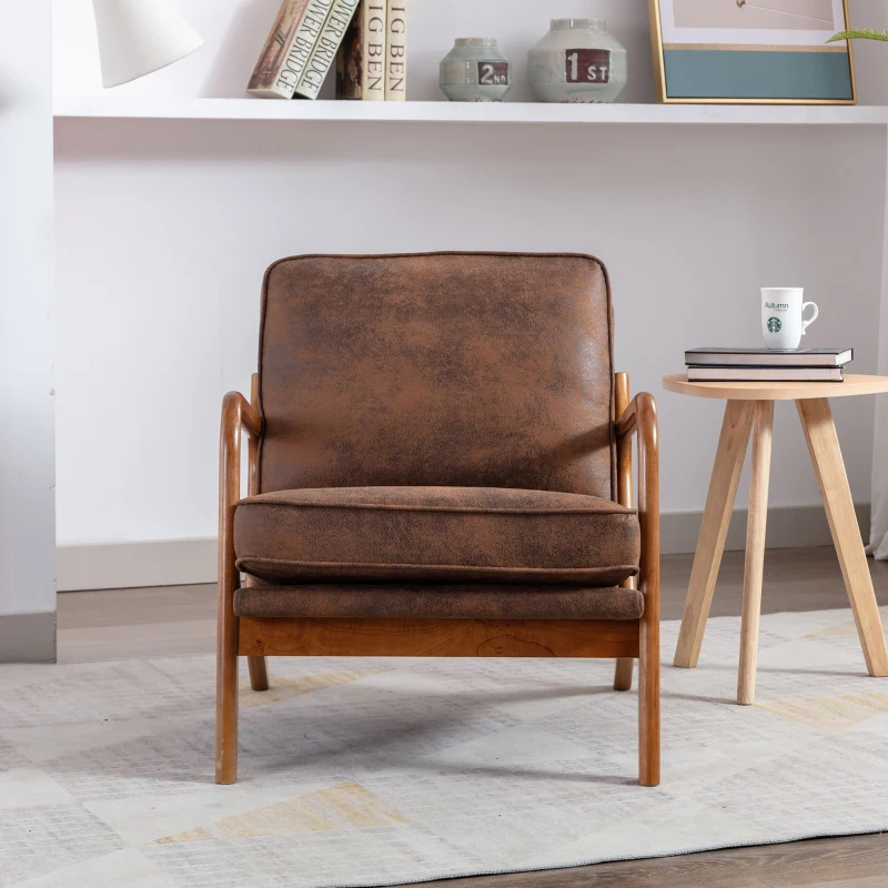 Fauteuil de Relaxation Style Moderne, Structure en Bois, Pour Salon et Chambre à Coucher, Café