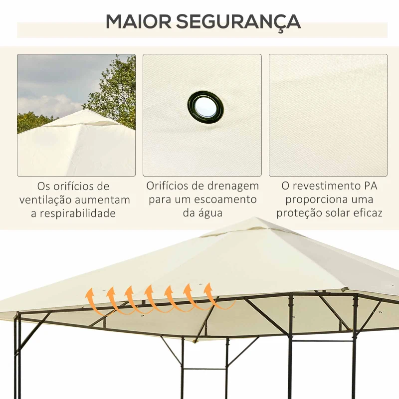 Outsunny Pérgola de Jardim 3x3x2,6m Pérgola de Exterior com Estrutura de Aço e Toldo com Proteção UV 300x300x260 cm Creme