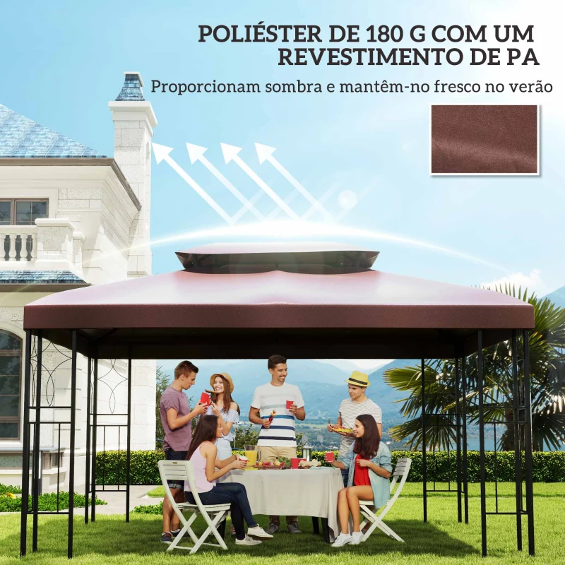 Outsunny Toldo de Substituição 4x3m para Pérgola de Jardim 2 Níveis Respirável com 10 Orifícios de Drenagem Cobertura de Substituição de Pérgola Exterior Marrom