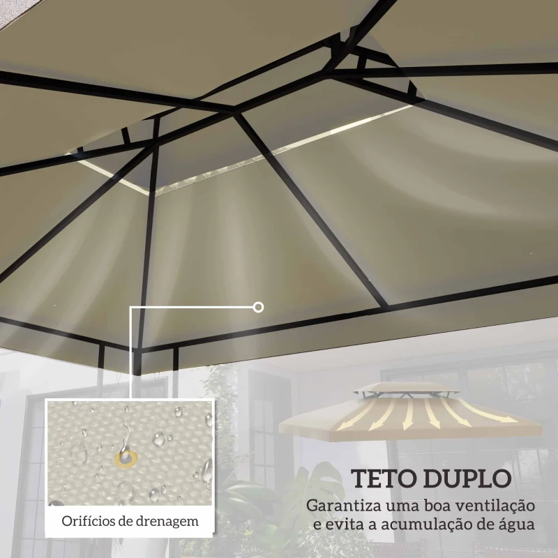 Outsunny Toldo de Substituição 4x3m para Pérgola de Jardim 2 Níveis Respirável com 10 Orifícios de Drenagem Cobertura de Substituição de Pérgola Exterior Creme