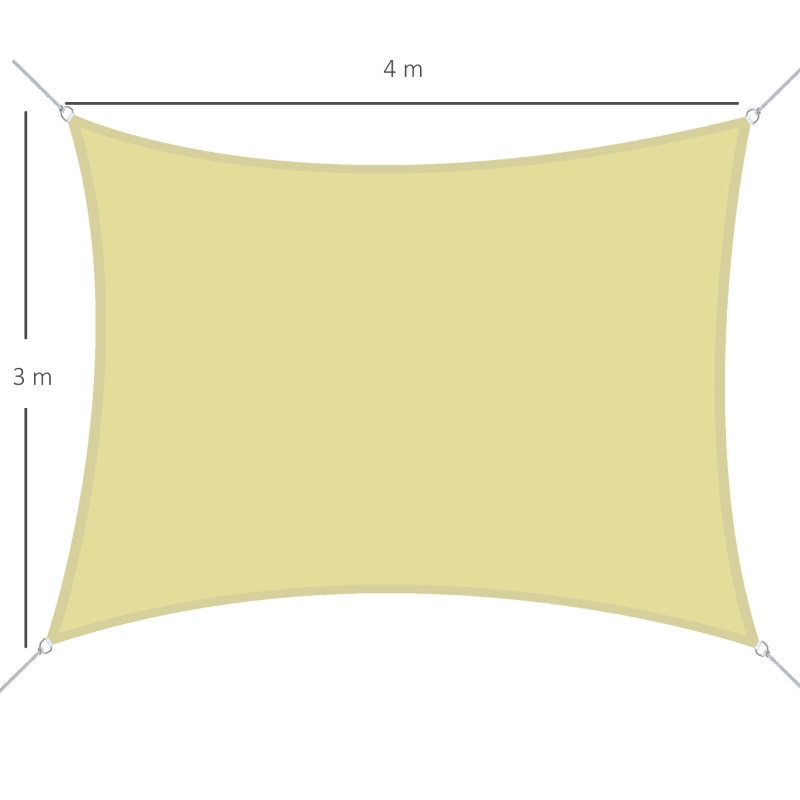 Outsunny Vela de Sombra Retangular 3x4 m Toldo Vela de Poliéster com Proteção UV Aneis em Forma de D e Cordas para Jardim Pátio Piscina  Areia