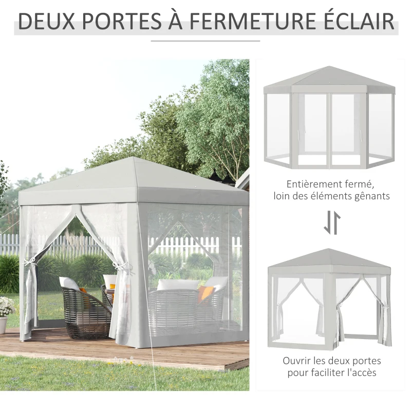 Outsunny Tonnelle barnum tente de réception hexagonale 10 m² style cosy métal polyester imperméabilisé surface env. 10 m² crème