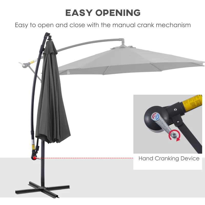 Outsunny 3m Cantilever Umbrella Parasol Hanging Banana Steel Dark Green Patio