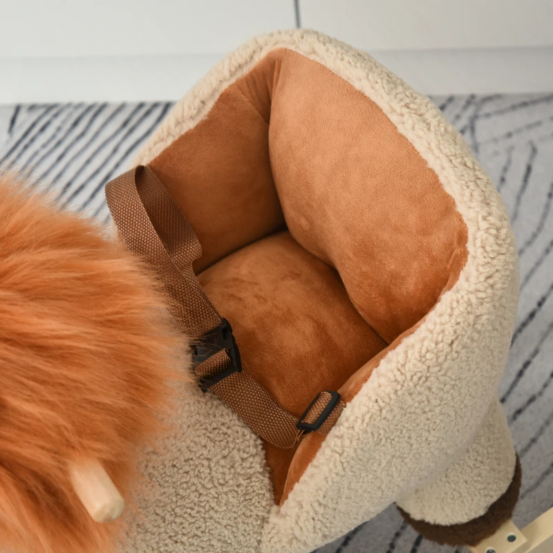 HOMCOM Dondolo Giocattolo a Forma di Leone per Bambini 18-36 Mesi, Ruggisce (3 Batterie Incluse), in Legno e Peluche
