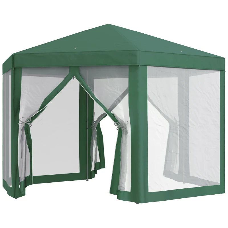 Outsunny Carpa Hexagonal con Mosquiteras con Cremallera para Jardín y Terraza Gazebo tipo Cenador 197 cm cada Lado Verde