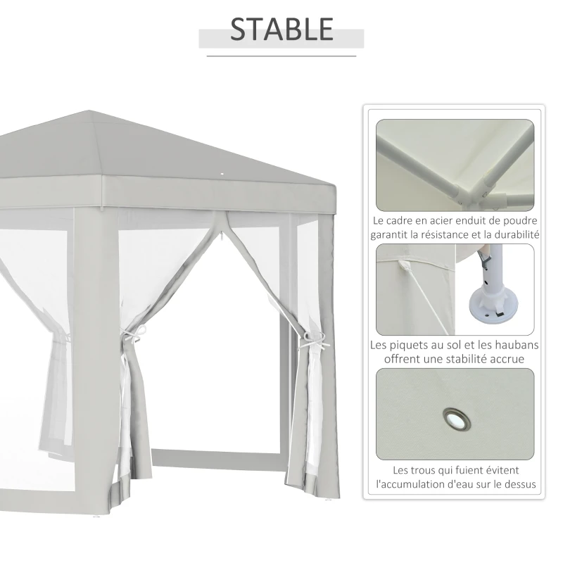 Outsunny Tonnelle barnum tente de réception hexagonale 10 m² style cosy métal polyester imperméabilisé surface env. 10 m² crème