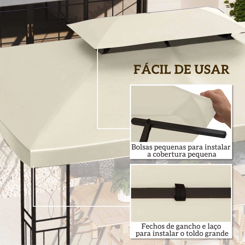 Outsunny Toldo de Substituição 4x3m para Pérgola de Jardim 2 Níveis Respirável com 10 Orifícios de Drenagem Cobertura de Substituição de Pérgola Exterior Creme