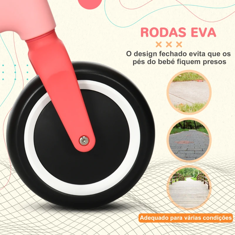 AIYAPLAY Bicicleta de Equilíbrio para Crianças de 18-36 Meses com Assento Ajustável em Altura Suporta 25 kg 67,5x32x44 cm Rosa
