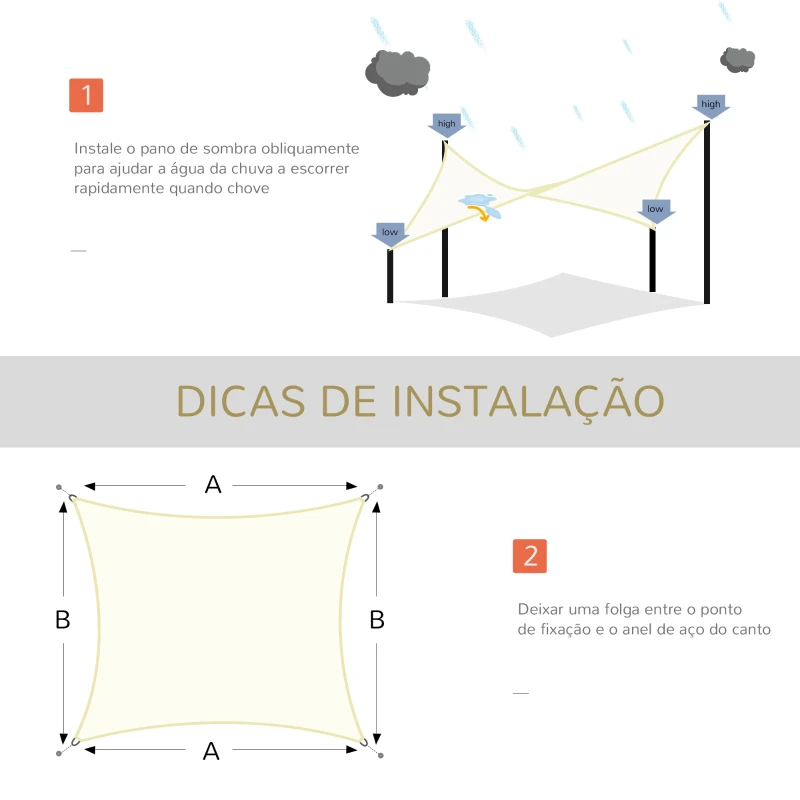 Outsunny Vela de Sombra Retangular 3x4 m Toldo Vela de HDPE com Proteção UV Aneis em Forma de D e Cordas para Jardim Pátio Piscina Creme