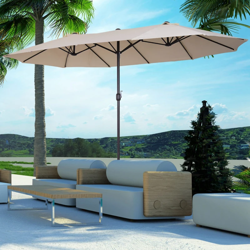 Outsunny Umbrela de Gradina Impermeabila si Anti-UV Bej, 460x270x240cm