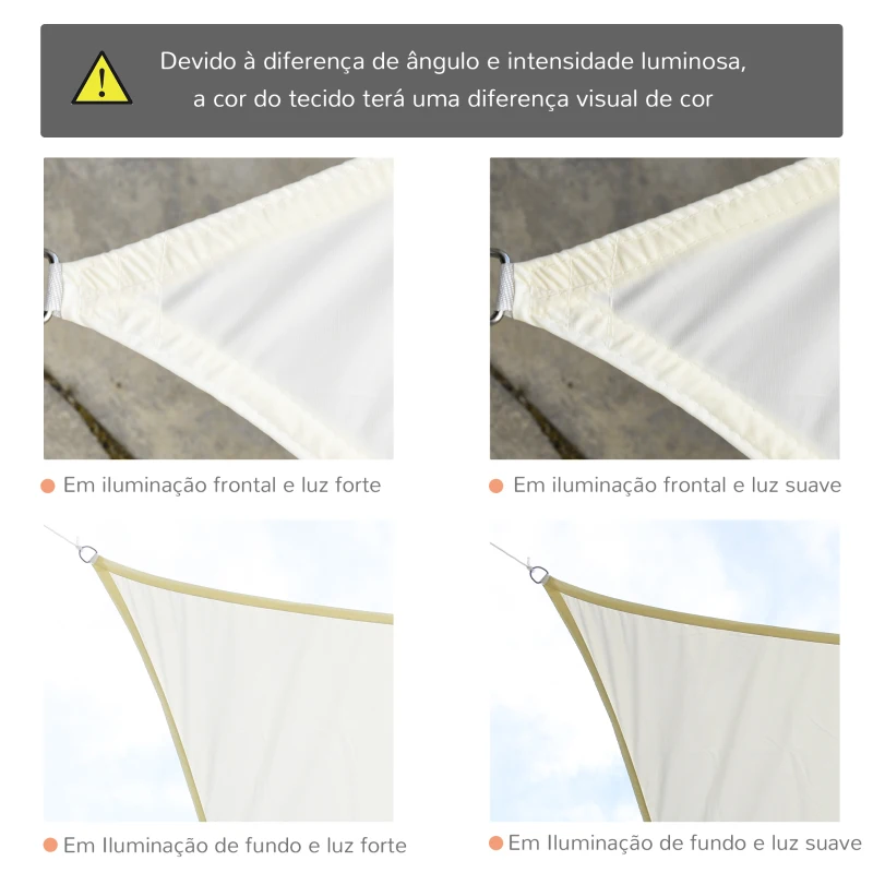 Outsunny Vela de Sombra Quadrado 3x3 m Toldo Vela de Poliéster com Proteção UV Aneis em Forma de D e Cordas para Jardim Pátio Piscina Creme