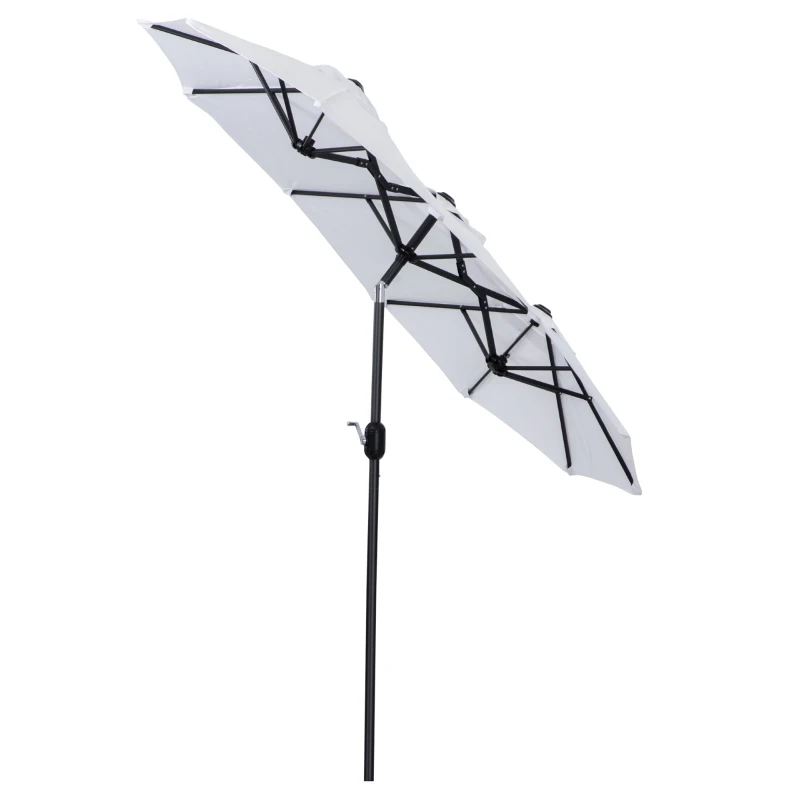Outsunny Umbrela de soare de gradina basculabila dubla cu deschidere cu manivela, copertina cu orificii cu ventilatie si 12 nervuri, 295x152x222cm, alb