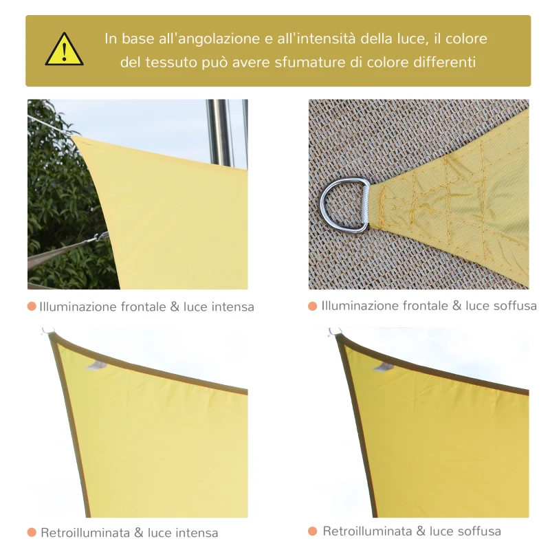 Outsunny Vela de Sombra Retangular 3x4 m Toldo Vela de Poliéster com Proteção UV Aneis em Forma de D e Cordas para Jardim Pátio Piscina  Areia