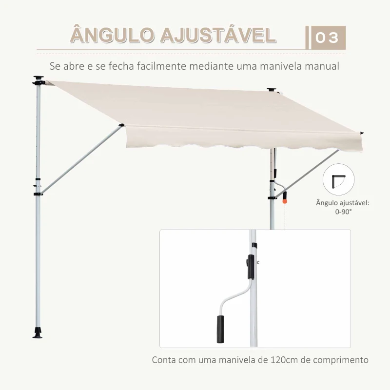 Outsunny Toldo Manual Retrátil para Exterior 400x120x170-280cm Toldo Enrolável Altura Ajustável com Manivela Proteção Solar para Terraço Balcão Jardim Marrom Claro