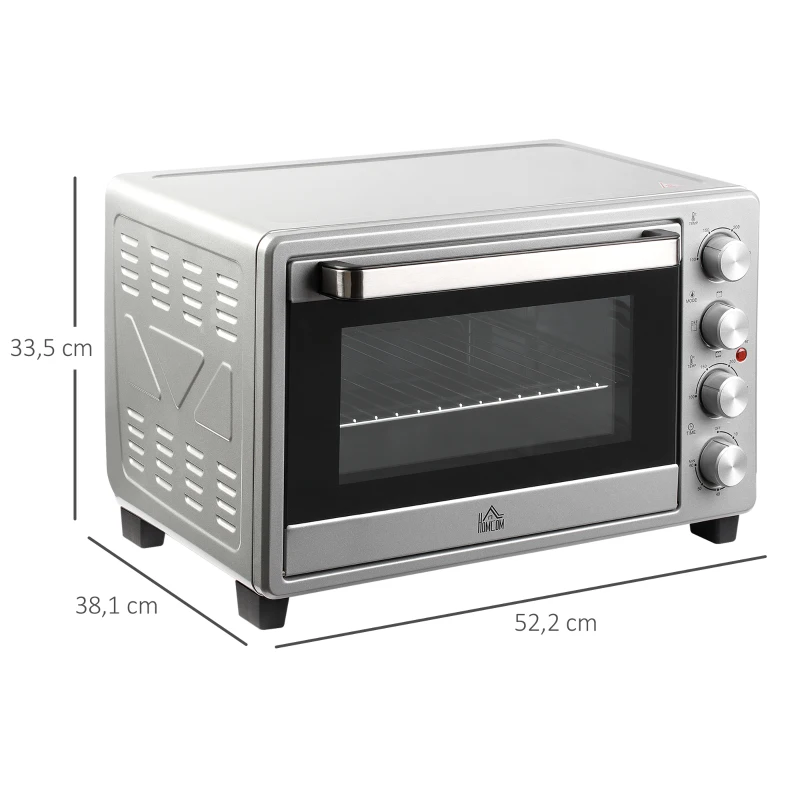 HOMCOM Mini Forno 32L 16000 com 3 Modos de Aquecimento Temperatura até 230 °C Temporizador  52,2x38,1x33,5 cm Prata