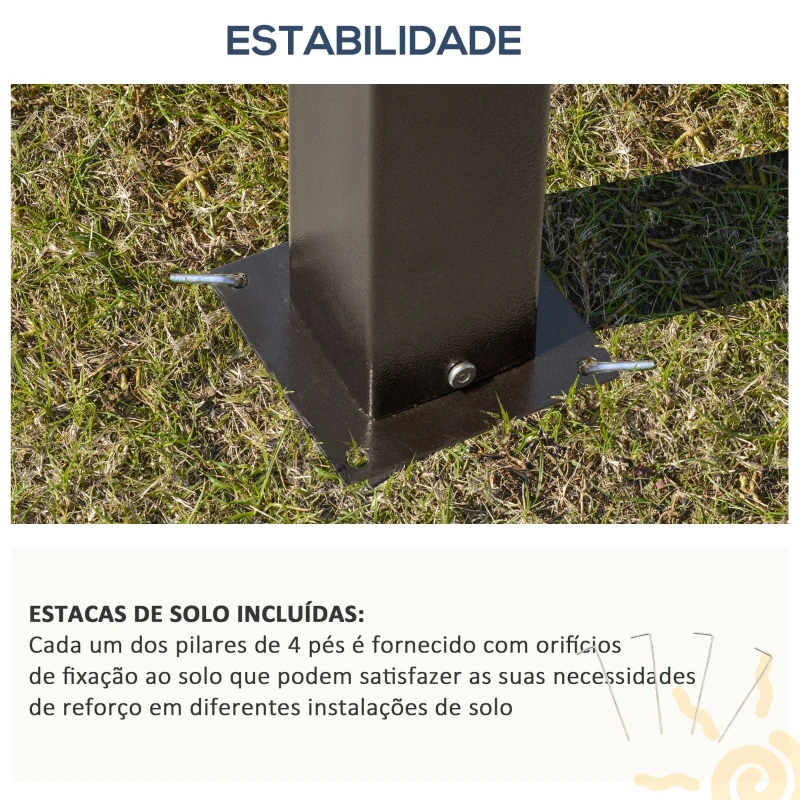 Outsunny Pérgola de jardim 3,65x3 m  de aço com telhado de policarbonato de 6 mm Proteção UV 50+ e 4 cortinas laterais Bege