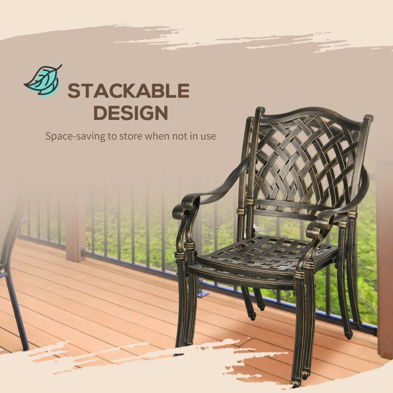 Outsunny 5-Piece Outdoor Furniture Dining Set, Cast Aluminum Conversation Set with 4 Chairs and Round Table with Umbrella Hole for Patio Garden Deck, Bronze Tone