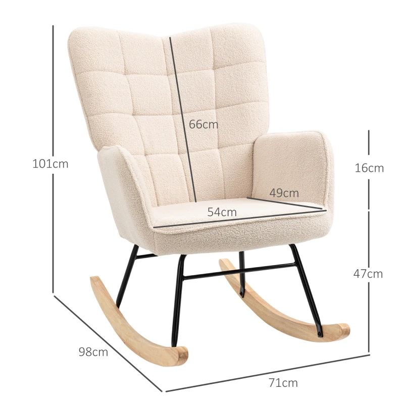 HOMCOM Schaukelstuhl im Retro-Design, Massivholz, Sessel, Relaxsessel, 98 cm x 71 cm x 101 cm, Beige(m-3)