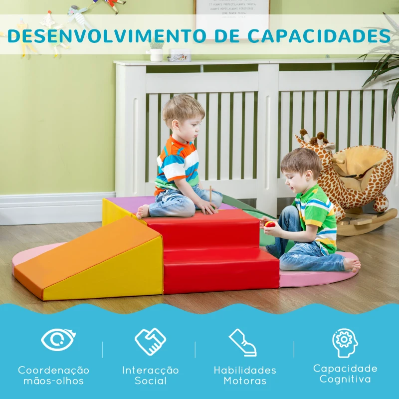 HOMCOM Conjunto de 6 Blocos de Espuma para Crianças de 18-36 Meses Brinquedo Educativo de Construção 150x100x24cm Multicor