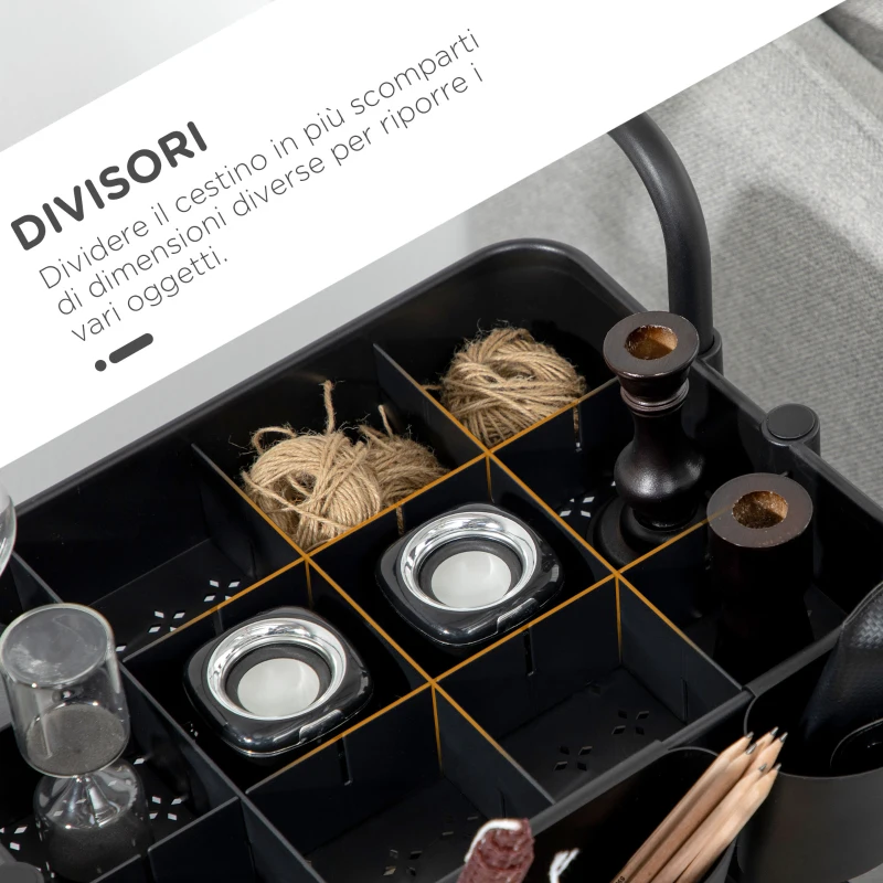 HOMCOM Carrello Cucina Multiuso a 3 Livelli con Cestini e Ganci Rimovibili, Ripiano con 12 Divisori, Nero