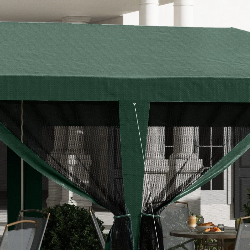 Outsunny Tenda de Jardim 6x3 m Tenda de Exterior com 6 Mosquiteiras Laterais 2 Postas com Fecho de Correr e Janelas Verde