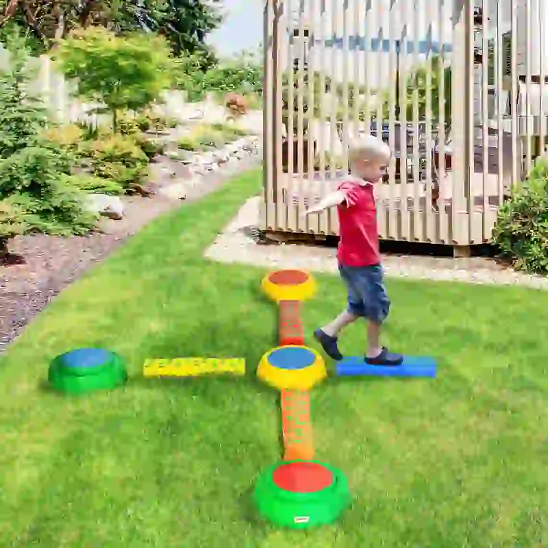Outsunny Eight-Piece Kids Stepping Stones, with Non-Slip Surface & Bottom, for Toddlers - Multicoloured