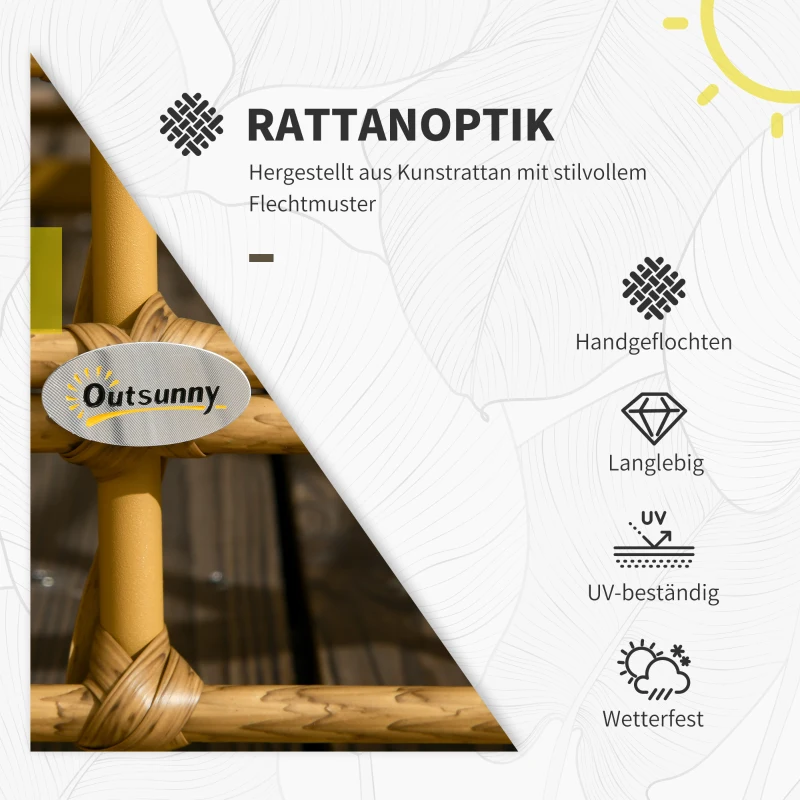 Outsunny Gartenmöbel-Set für 3 Personen, 3 Sofas, Hocker & Beistelltisch, Sitzkissen, Alurahmen, Kunstrattan, Braun
