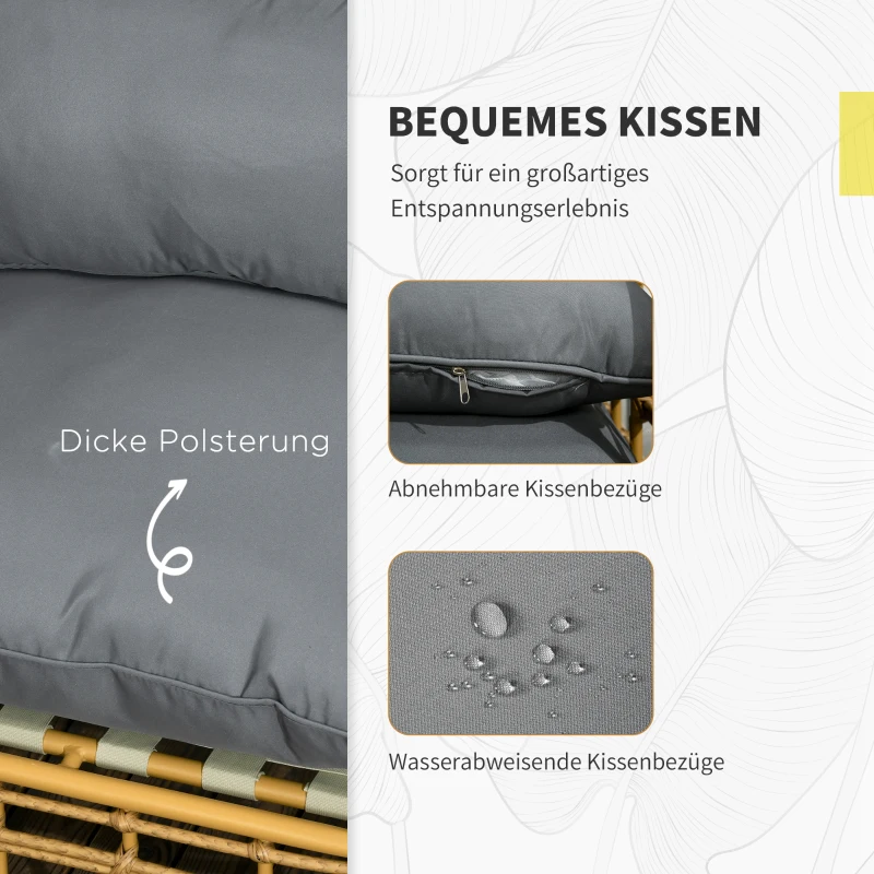Outsunny Gartenmöbel-Set für 3 Personen, 3 Sofas, Hocker & Beistelltisch, Sitzkissen, Alurahmen, Kunstrattan, Braun