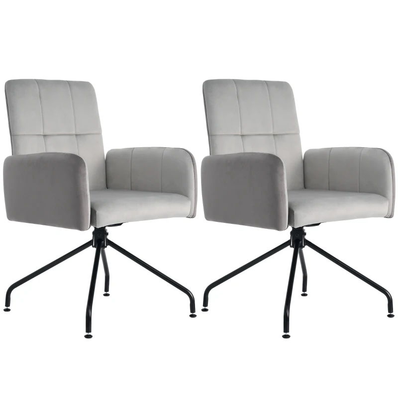 Ensemble de 2 chaises de salle à manger en bois et tissu effet velours avec accoudoirs amovibles, design ergonomique et moderne, 57x49x87 cm, Gris