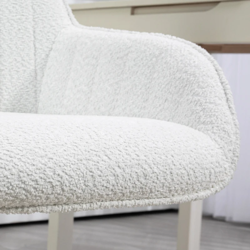 HOMCOM Scaun de Birou din Material Textil cu Înălțime Reglabilă, Scaun de Birou Pivotant cu Cotiere și Rotile, 58x58x83-93 cm, Alb