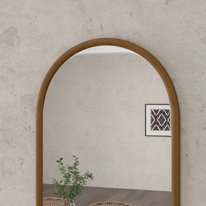HOMCOM Oglindă de Perete Arcuită, Oglindă Arc pentru Sufragerie, Dormitor, Hol, 110x65 cm, Maro Închis