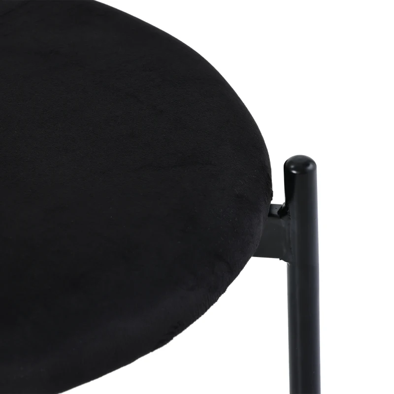 Set de 2 scaune de dining din țesătură cu efect de catifea, cu picioare din metal și spătar din ratan, 60x18x86 cm, Negru