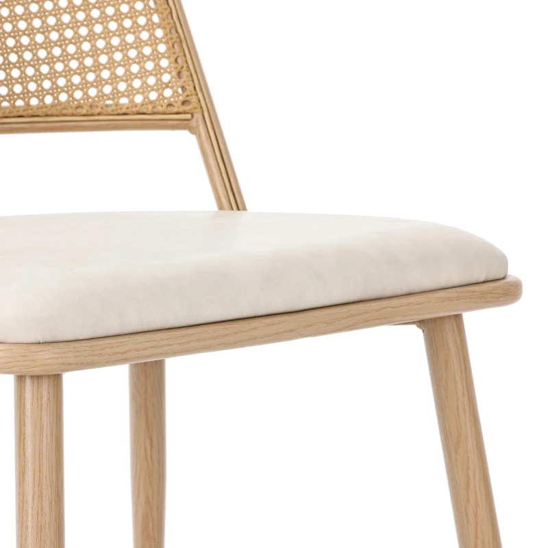 Ensemble de 2 chaises de salle à manger avec assise revêtement synthétique et dossier en rotin, structure en métal, 46x48x80 cm, Beige