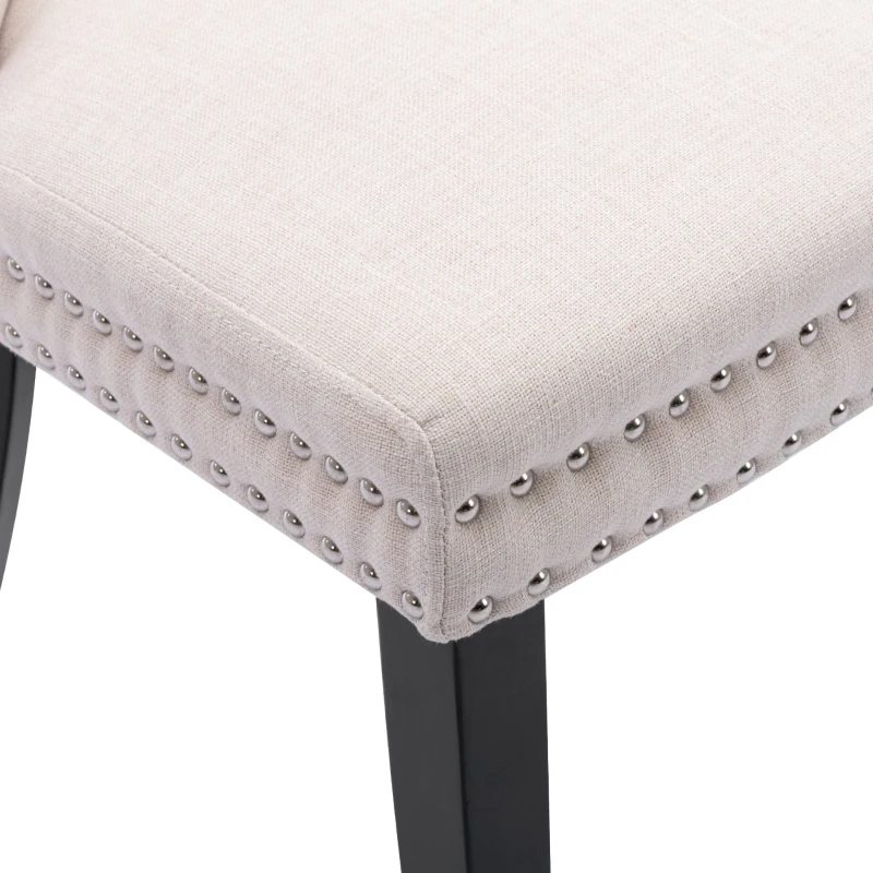 Set de 2 chaises rembourrées en tissu avec pieds en chêne pour salle à manger, 50x54x97 cm, Beige