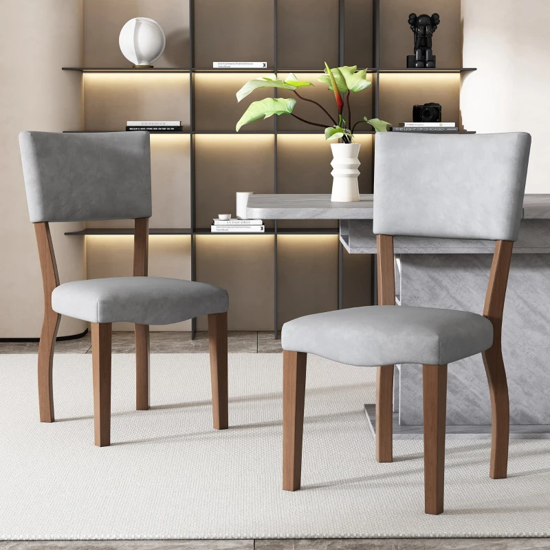 Ensemble de 6 chaises de salle à manger rembourrées en tissu effet velours avec pieds en bois, Gris