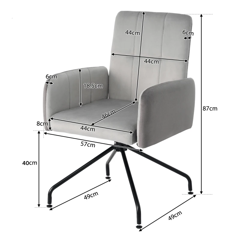 Ensemble de 2 chaises de salle à manger en bois et tissu effet velours avec accoudoirs amovibles, design ergonomique et moderne, 57x49x87 cm, Gris